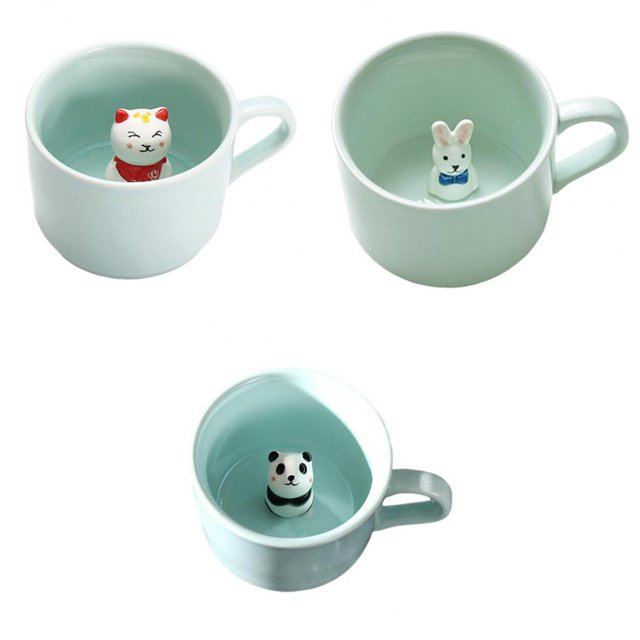 3 tazas de café con forma de animal en el interior, figurita de cerámica, taza de leche, regalos para mujeres Soledad Taza de café de 3 piezas