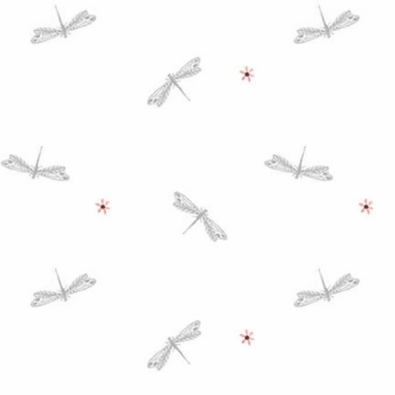 Blank Quilting Folk Garden Dragonflies White Cotton Fabric By The Yard