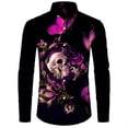 thumbnail image 1 of Camisas de lujo con estampado floral 3D de calaveras para hombre camisetas de manga larga con cuello vuelto y botones camisetas de estilo hip hop con personalidad, 1 of 6
