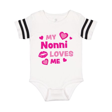 

Inktastic Valentine s Day My Nonni Loves Me Hearts and Lips Gift Baby Boy or Baby Girl Bodysuit