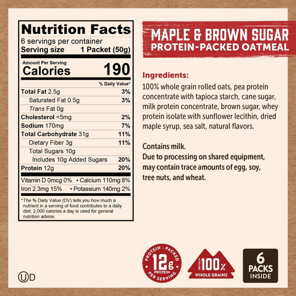 (3 pack) Kodiak Protein-Packed Maple Brown Sugar Instant Oatmeal Packets, 1.76 oz (6 Count)