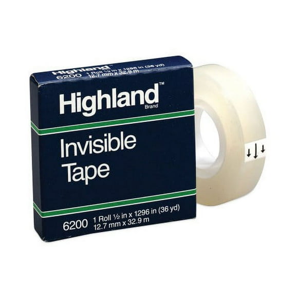 10PC Highland Invisible Permanent Mending Tape, 1"""" Core, 0.5"""" x 36 yds, Clear