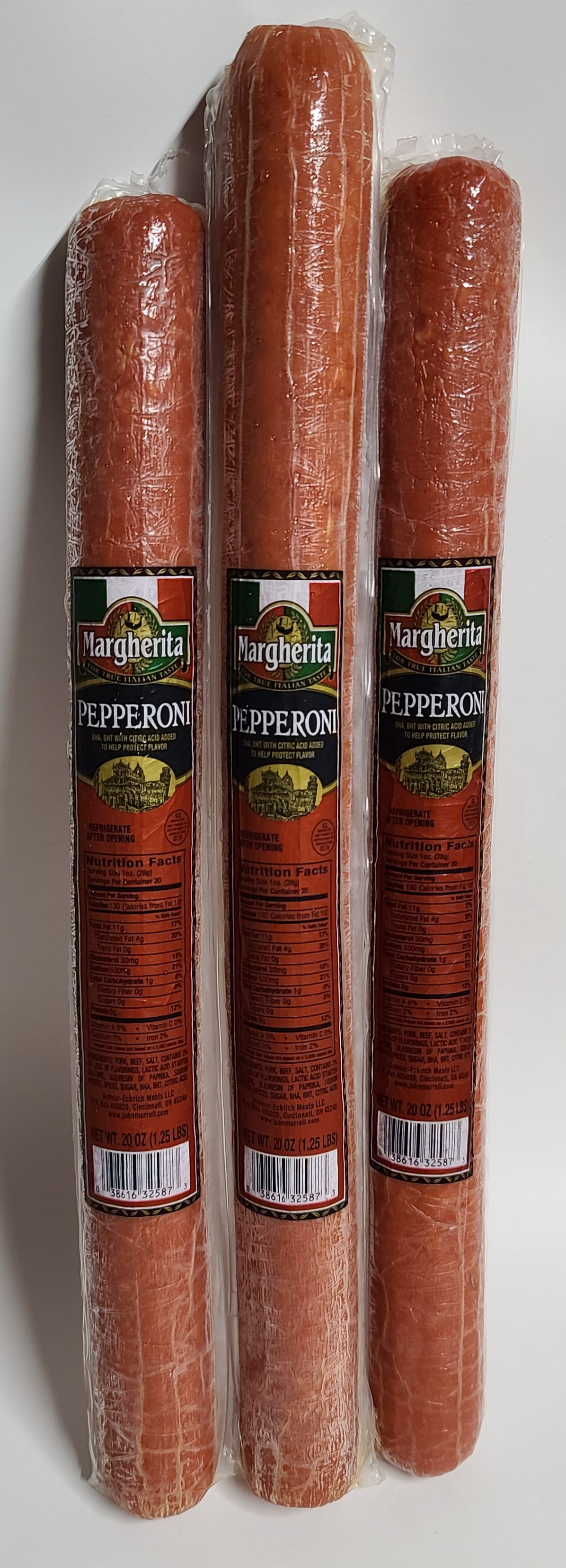 Margherita Brand VERY BEST Pepperoni HUGE 17" Sticks, 1.25LBS EA, 3