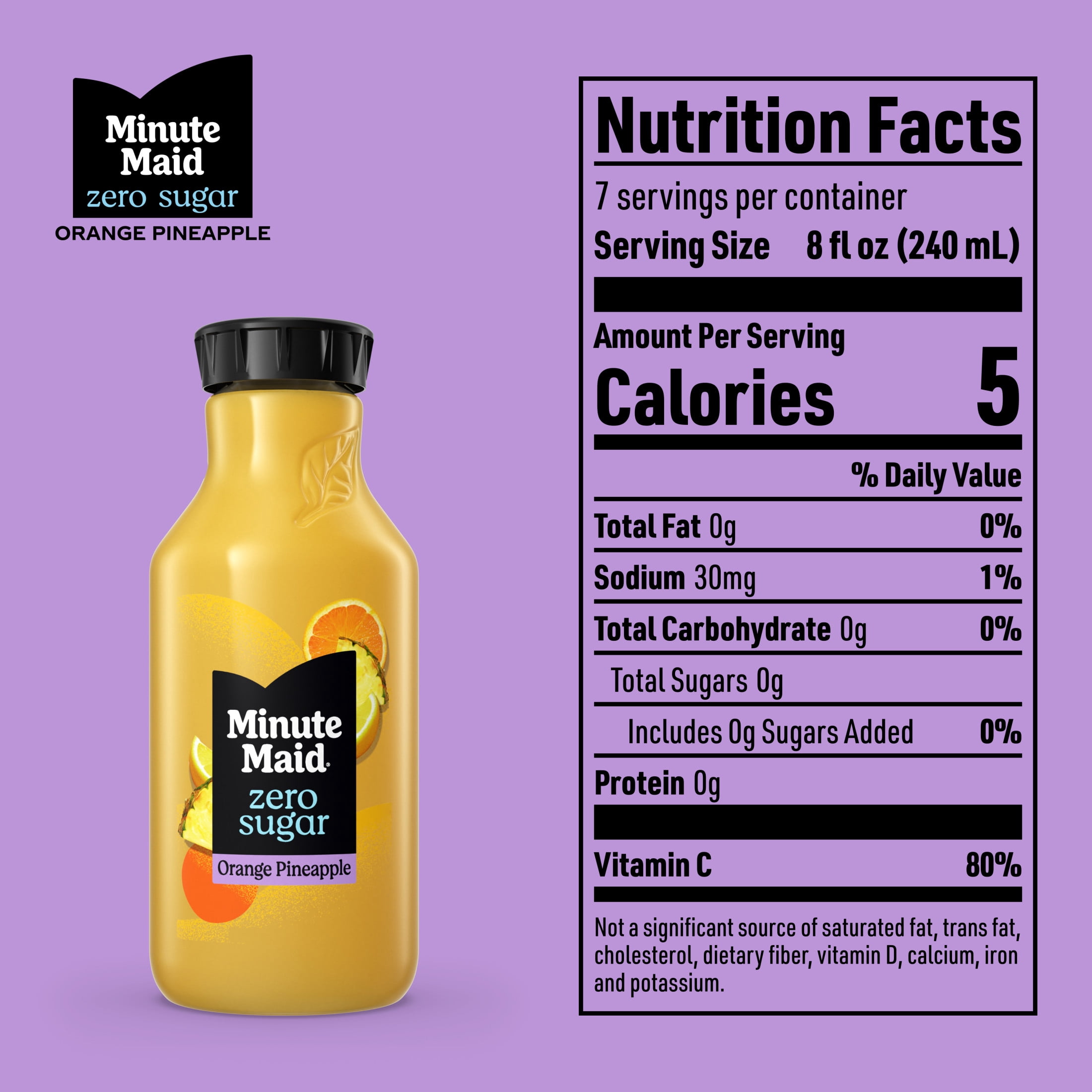 Minute Maid Zero Sugar Orange Pineapple Juice Drink Bottle, 52 fl oz