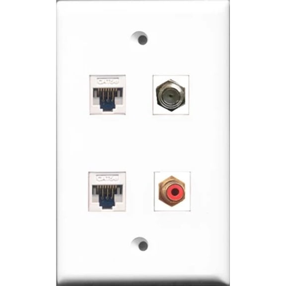 RiteAV - 1 Port RCA Red and 1 Port Coax Cable TV- F-Type 2 Port Cat5e Ethernet White Wall Plate