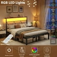thumbnail image 6 of VanAcc Metal Bed Frame with LED Lights Platform Storage Shelf, Full, Vintage Modern Style, Black, 6 of 9