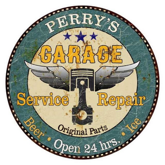 PERRY'S Garage 14" Round Metal Sign Man Cave Home Wall Decor 100140027215