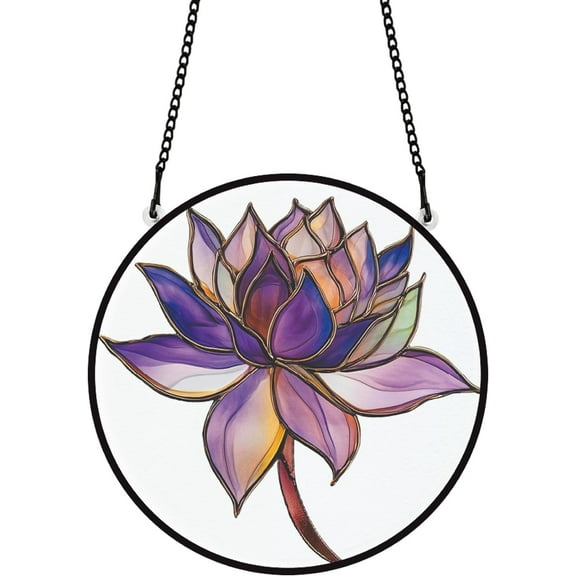 Stained Window Hanging Purple Lotus Acrylic Suncatcher Four Season Theme Flower Sun Catcher Window Hangings Ornaments for Garden Living Room Bedroom Christams Tree Decoration