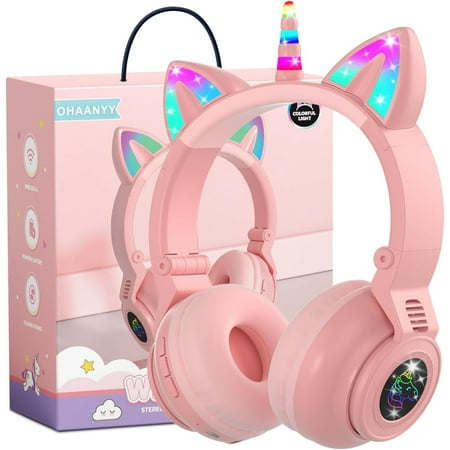 Unicorn Kids Bluetooth Headphones Foldable Wireless Headphones for Children with Cable and Microphone Earphones Volume Control Unicorn-Inspired Gift Design for Birthday Gift & Christmas (pink)