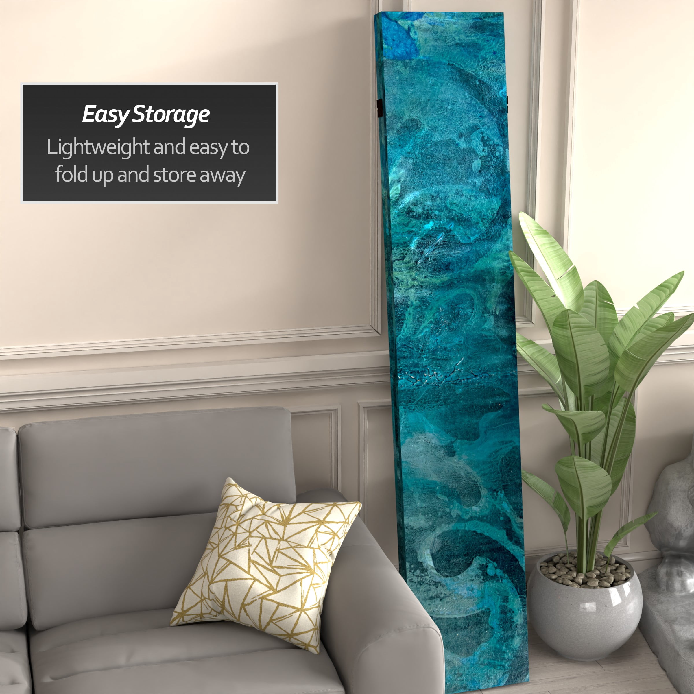 7 ft. Tall Double Sided Deep Blue Sea Canvas Room Divider