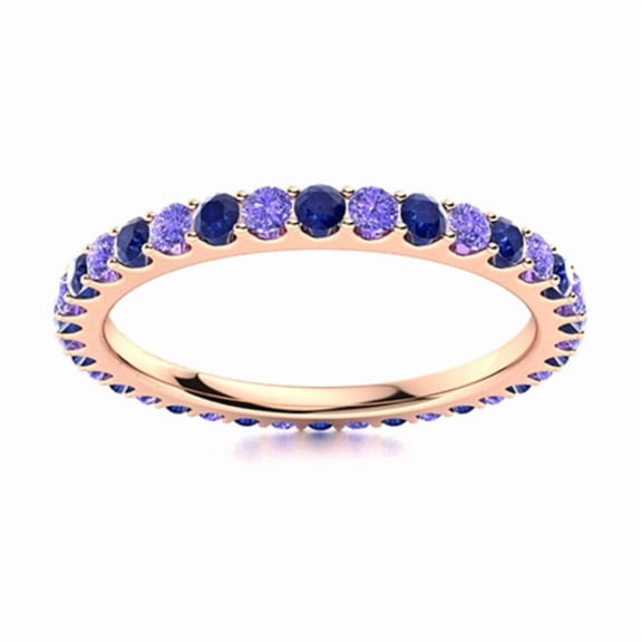 Full Eternity Round Tanzanite & Blue Sapphire 925 Silver Rose Plated Women Ring