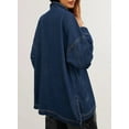 thumbnail image 3 of SHEWIN Womens Jean Jacket Oversized Denim Jackets Boyfriend Button Up Long Sleeve Split Fall Spring Shacket Deep Blue, 3 of 9