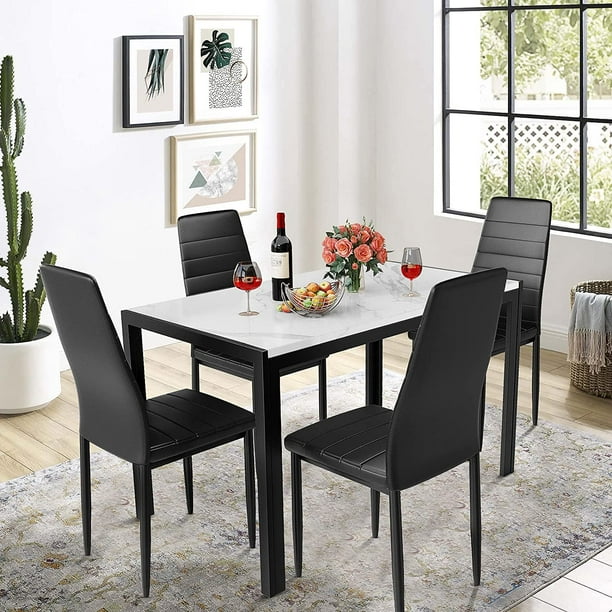 YELROL Kitchen Table and Chairs for 4 Modern Faux Marble Dining Room