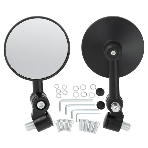 Unique Bargains 1 Set Motorcycle Rear View Mirrors Universal Aluminum Alloy Clear Glass Bar End Side Mirrors Mount Black Circle L-shaped Short Handle
