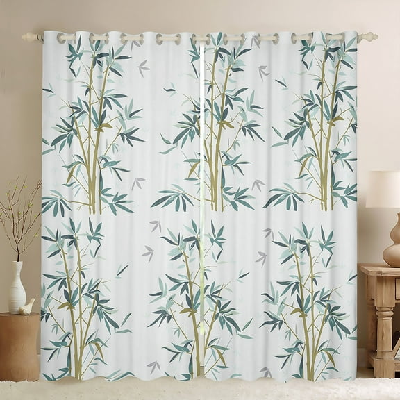 Manfei Plant Botanical Black Out Curtains, Grey Green Leaf Curtains Pack of 2 (42x63 Each), Teens Kids Adult Men Women Bedroom Curtains, Window Curtains Decor