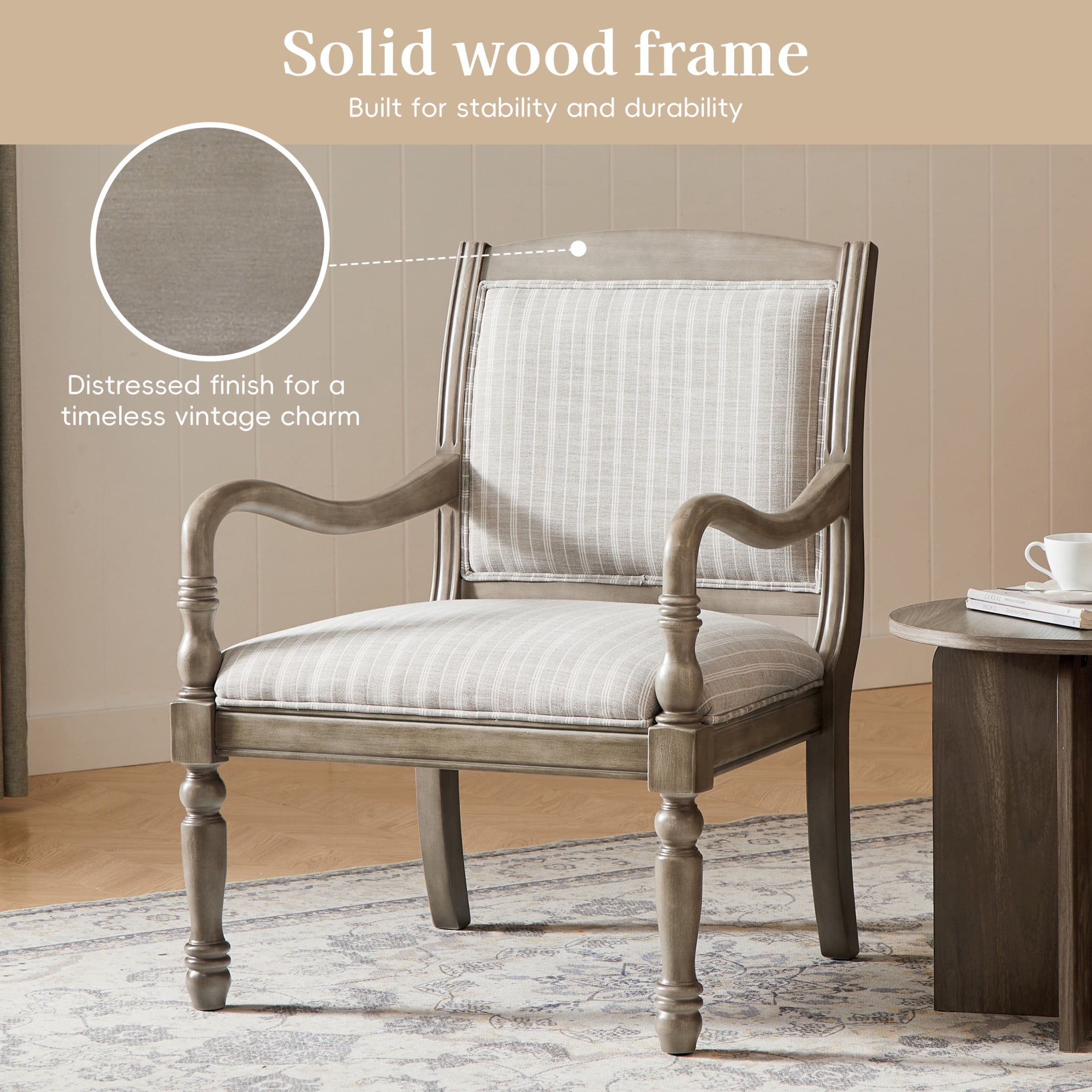 Noble House Jesse 28.5" Vintage Linen Upholstered Accent Chair, Durable Armchair for Living Room, Bedroom, Gray