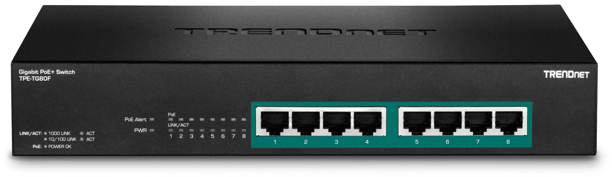 TRENDnet TPE-TG80F 8-port Gigabit Full Power PoE+ Switch