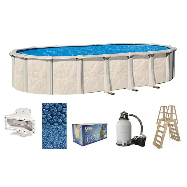 Simple Meadows Oval Above Ground Swimming Pools Full Start Up Kit for Small Space