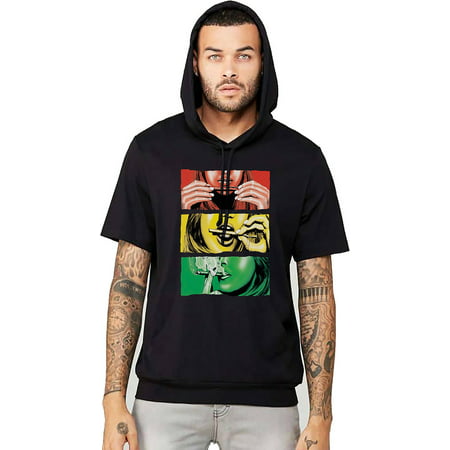 Men's Color Rolling Blunt Black Short Sleeve Hoodie T-Shirt Medium
