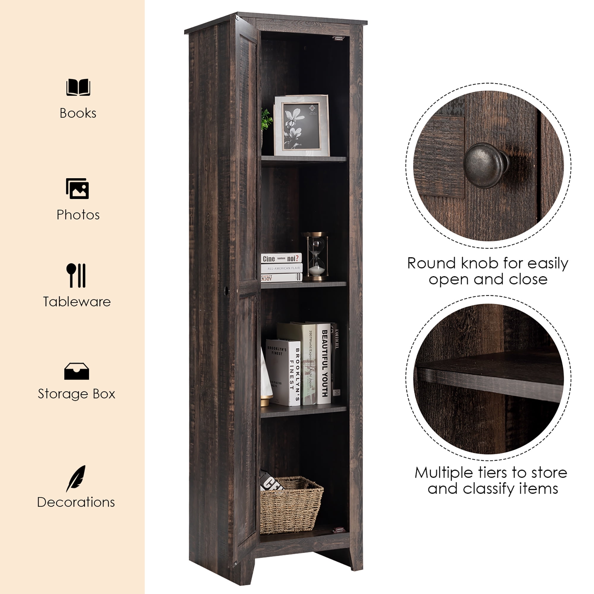 Stockholm Slim Storage Cabinet Oak-Colored - Freestanding 2-Door Linen Tower with 2-Tier Shelf