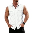 thumbnail image 2 of Men's Button Down Tank Top Sleeveless Casual Workout T Shirt Collared Beach Vacation Blouse with Chest Pocket, M, 2 of 8