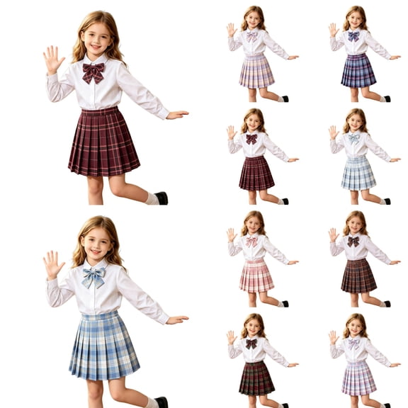 Shadoumai Girls Plaid Pleated Skirt, Elastic High Waist Tennis School Uniform Skirt for Girls