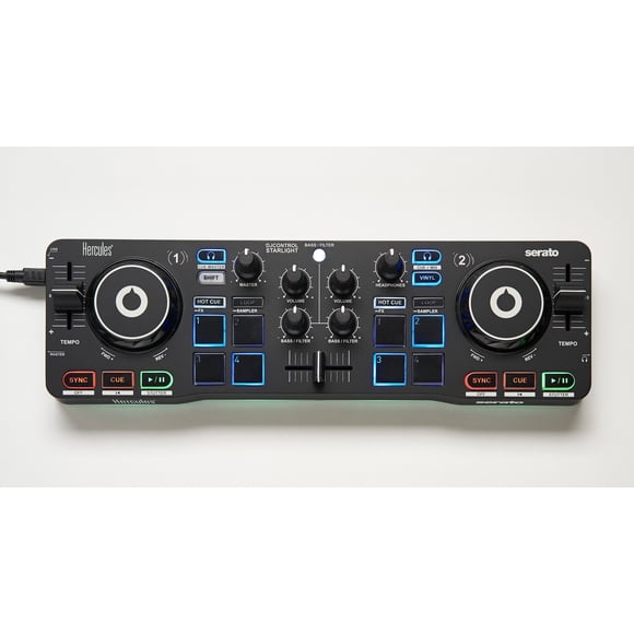 Hercules DJControl Starlight Portable USB DJ Controller 2 tracks with 8 pads and sound card Serato DJ Lite included