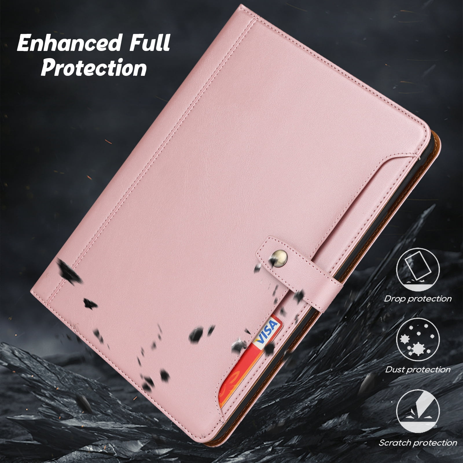 Flip Case for Apple iPad 6th 5th Gen 9.7"/ iPad Air 1 2, with Pencil Holder Smart Cover Auto Sleep Wake Protective Documents Pocket Stand Snap Closure Case for iPad 6th 5th Gen 2018/2017, Rosegold