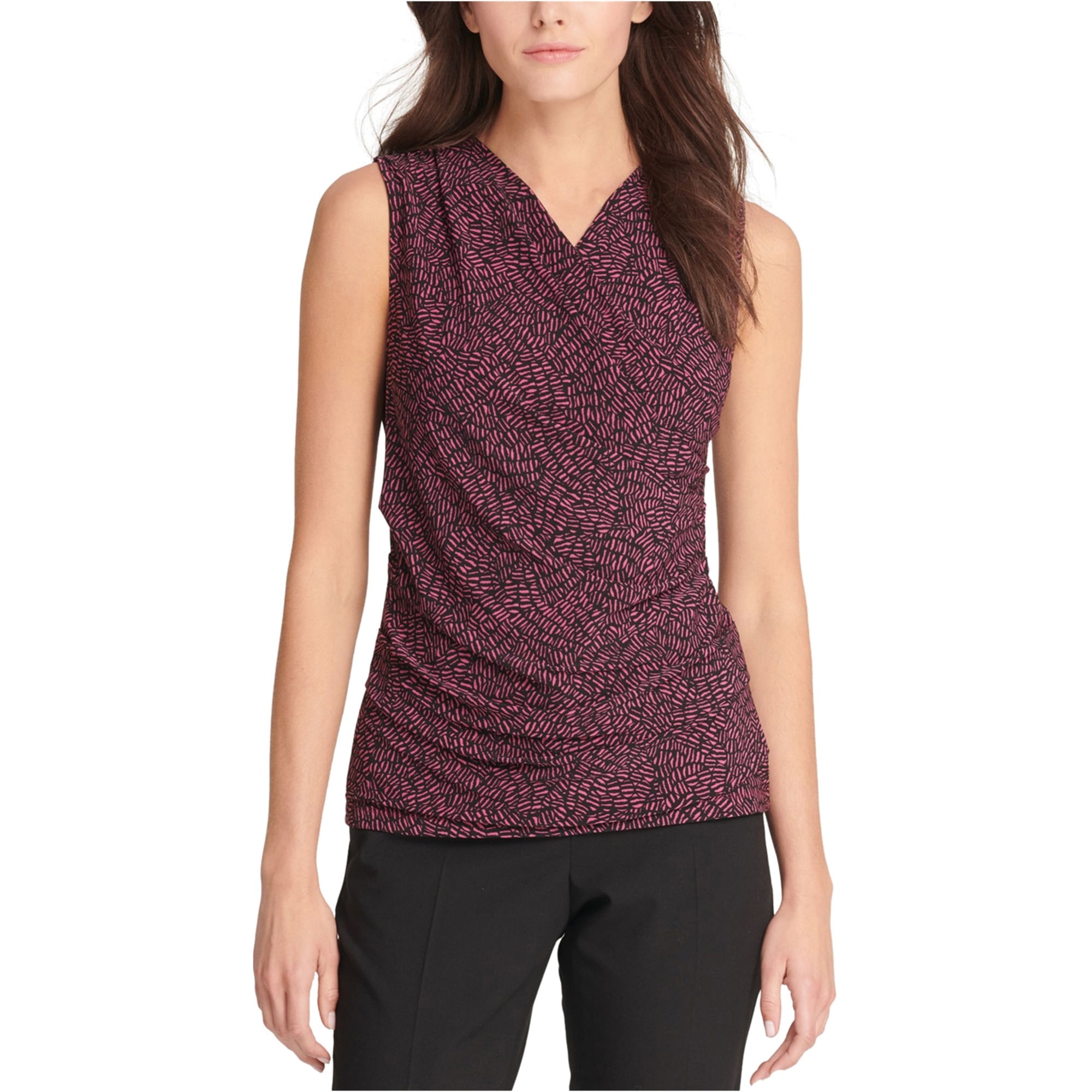 DKNY DKNY Womens Ruched Sleeveless Blouse Top, Pink, XXLarge
