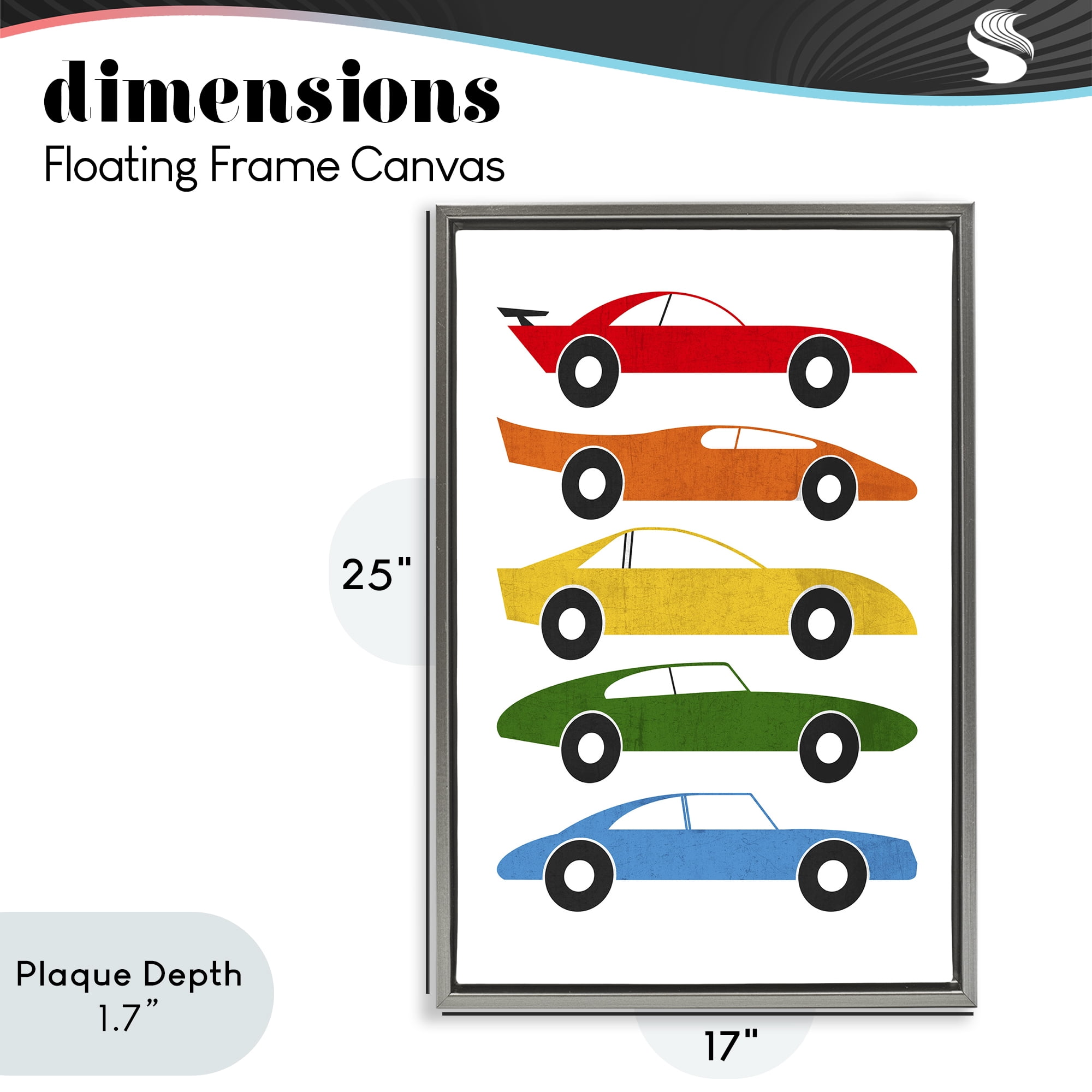 Stupell Industries Colorful Midcentury Cars Gray Framed Floater Canvas Wall Art, design by Tom Quartermaine