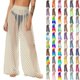 thumbnail image 1 of Pincandy Women See Through Sheer Mesh Pants Beach Swimsuit Bikini Bottom Cover up Party Club Elastic High Waist Wide Leg Pants, 1 of 7
