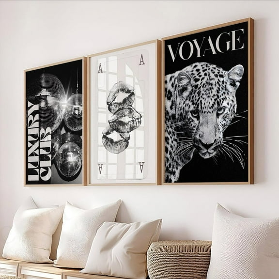 UNFFRAMED Trendy Black And White Gallery Wall Set Fashion Stylish Posters Leopard Decor Office Aesthetic Girly Wall Art Fashion Magazine Set 3 Prints 8x12