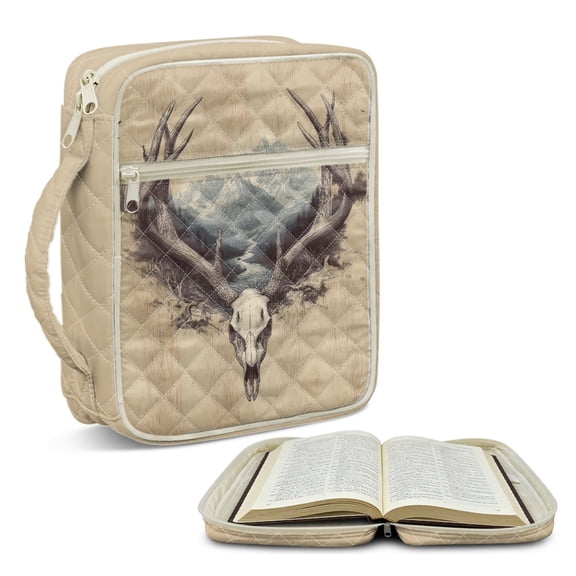 ZUXONGSY Deer Skull Snow Mountain Print Bible Case for Women Lightweight Bible Carrying Case Stylish Handbag with Handle Christian Tote Bag for Daily Commuter