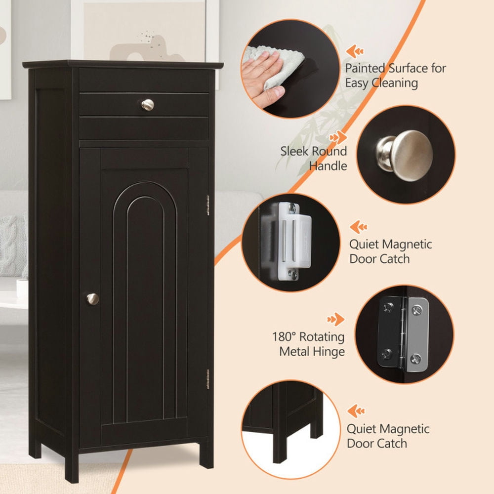 Finihen Storage Cabinet, Floor Cabinet, Wooden Storage Free-Standing Floor Cabinet with Drawer and Shelf, for Bathroom, Living Room, Bedroom, Kitchen, Brown