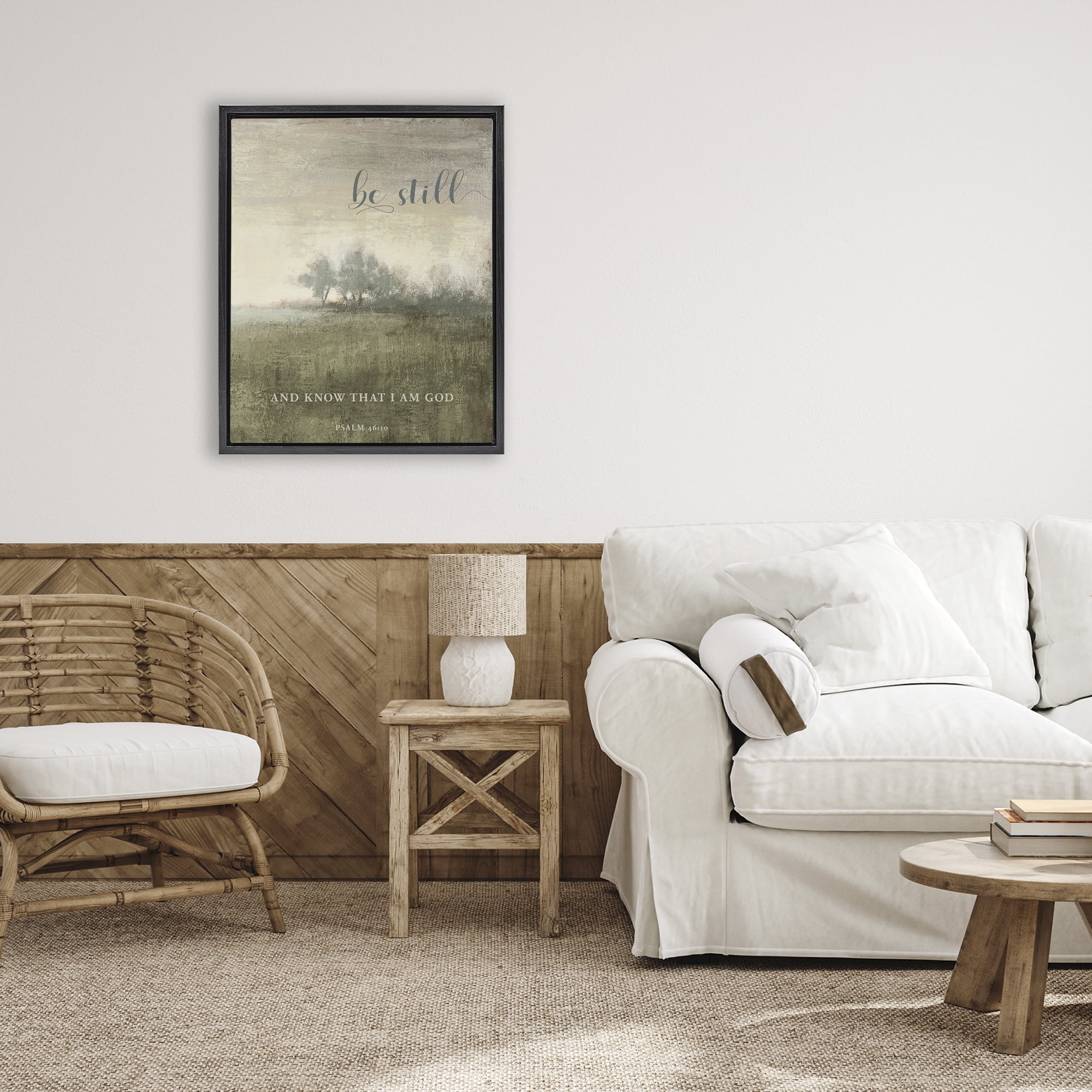 Stupell Industries Be Still Psalm 46:10 Black Framed Floater Canvas Wall Art, design by Michael Marcon