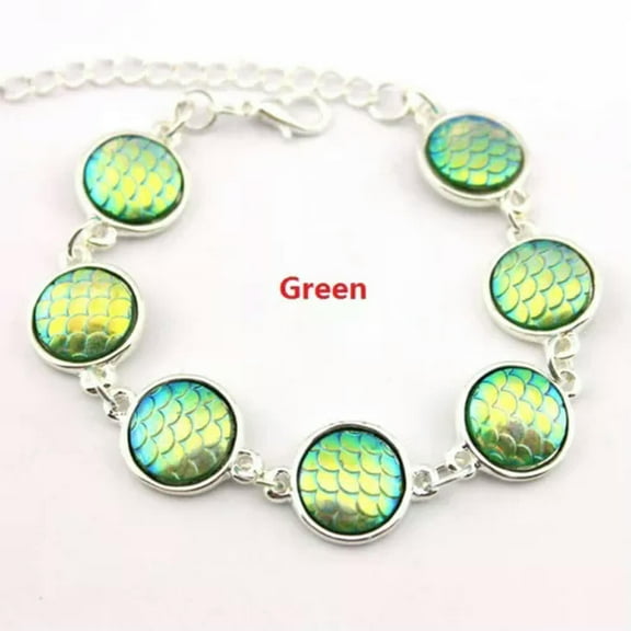 Fashion Candy Rainbow Mermaid Bracelet Fish Scale Round Bead Women Girls Jewelry