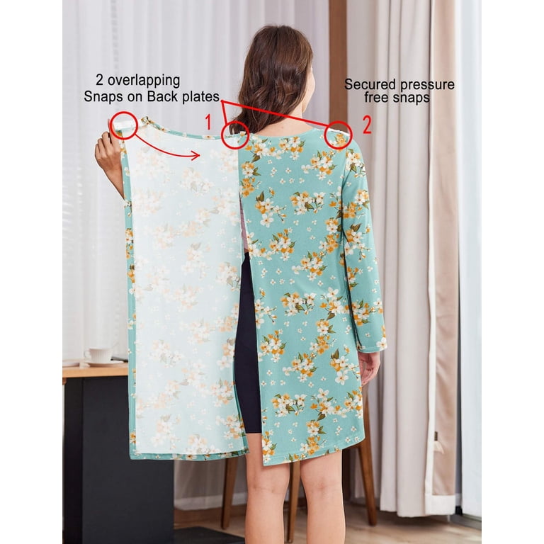 Pinspark Hospital Nightgowns Women Open Back Nightdress Bedridden Elderly Women' Pajama Dress Long Sleeve Post Surgery Gowns, Women's, Size: 2XL