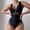 Black, variant on Swimming Women Swimwears Fusion Elegant Solid Color Yarn V Bathing Suit for Women Blue M