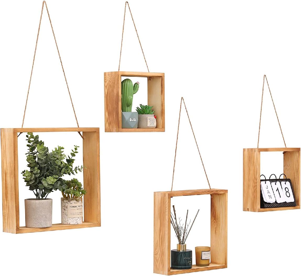 Square Farmhouse Floating Shelves,Wood Wall Mounted Cube Display Shelf