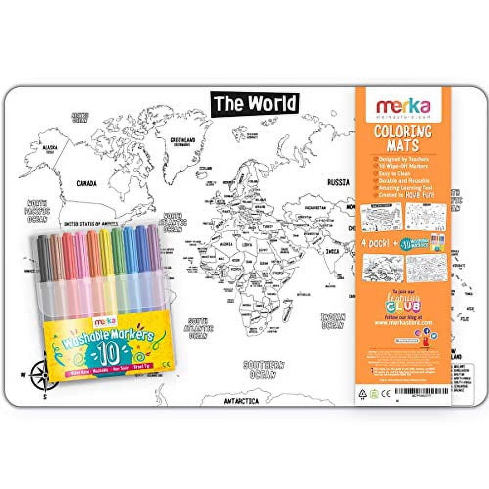 merka Drawing Pad Placemat for Kids: Creative Learning at the Dining Table  - Jungle, Space, Sea and Unicorns, 4 Fun Mats with 7 Dry Erase Markers, For  Ages 2 and Up 