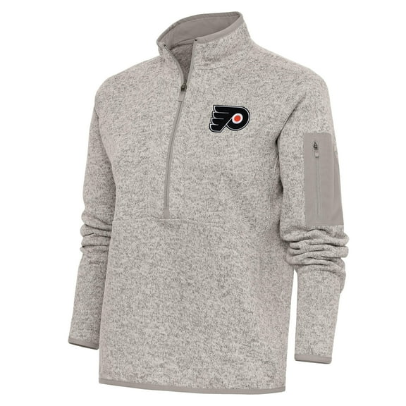 Women's Antigua Oatmeal Philadelphia Flyers Team Logo Fortune Quarter-Zip Jacket