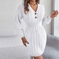 thumbnail image 1 of FcBaudy Robe à Manches Longues Col en V, Robes d'Été pour Femmes, Robes Mode Décontractées à Manches Longues Col en V Boutons Robes de Sortie Solides Robe pour Femmes, 1 of 8