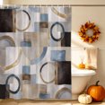 thumbnail image 3 of Abstract Blue Brown Shower Curtain, Waterproof Shower Curtains for Bathroom, Vintage Geometric Color Blocks Washable Fabric Bathtub Curtain Set Bath Decor with 12 Hooks Stall 36"x72", 3 of 8