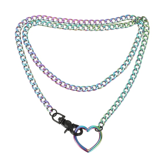 Uxcell Slip Chain Chunky Necklace for Women, Punk Gothic O-Ring Layered Long Cuban Adjustable Y-Necklace with Heart Loop Chokers for Jewelry Gift, Colorful
