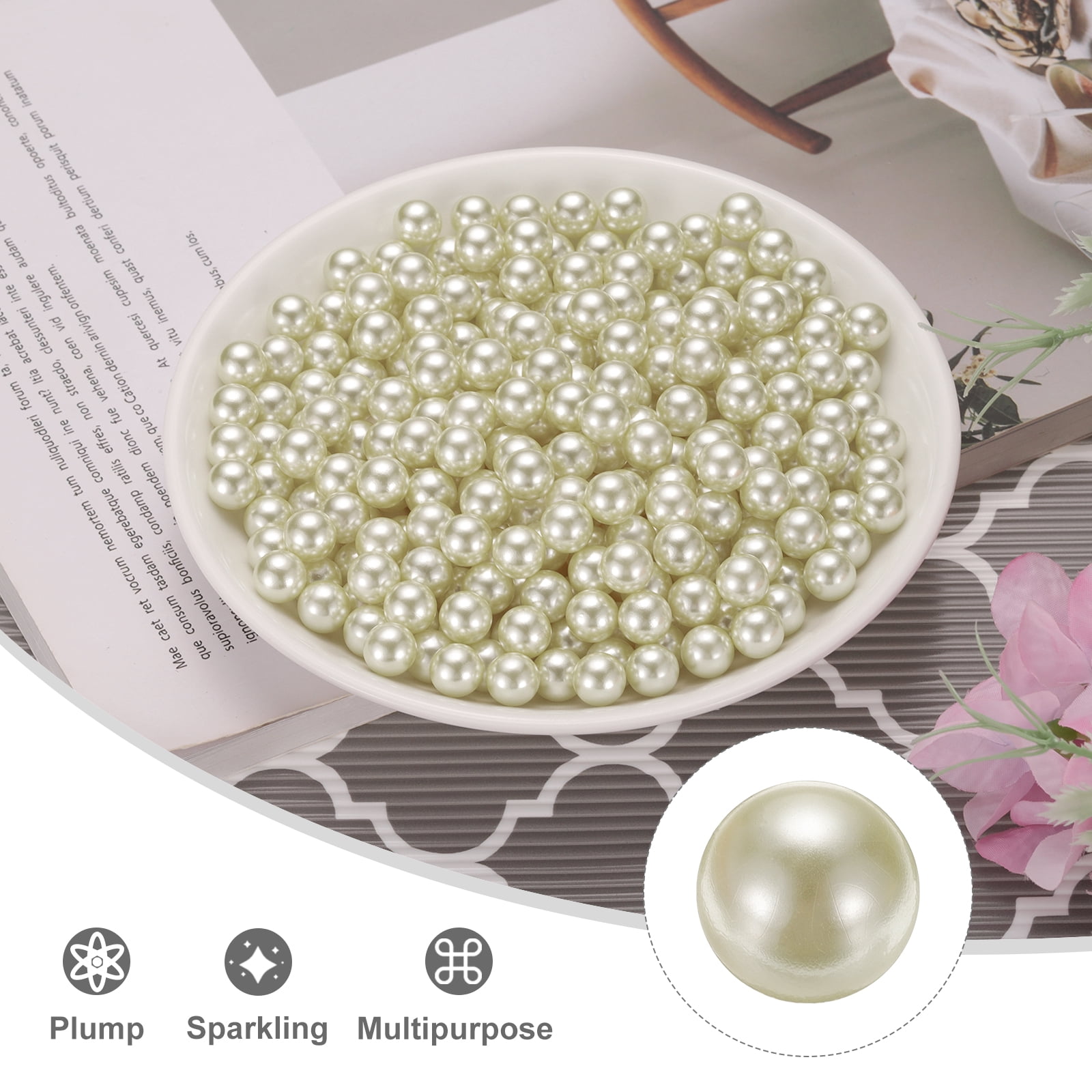 Unique Bargains Round Faux Pearl for Crafting No Hole Pearls for Vase Fillers White