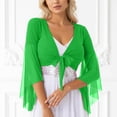 thumbnail image 2 of GJSYRH Womens 3/4 Sleeve Shrug Sheer Mesh Cardigans Tie Front Cropped Lightweight Bolero Shawl Top for Casual Going Out Green One Size, 2 of 6