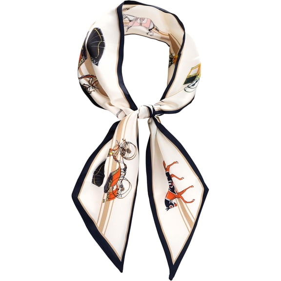 Wrongduck Lightweight Satin Scarf Women 2026 Upgrade Silk Feel Equestrian Print Neck Hair Wrap Handbag Accessory 5.5x57 Inch Everyday Fashion