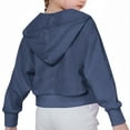 thumbnail image 4 of HomeDM Girls Zip-Up Sweatshirts Hoodie,Long Sleeve Hooded Sweatshirt with Pockets Solid Color Pullover Crop Tops for Teen Kids Girls, Navy Size 9-10 Years, 4 of 9