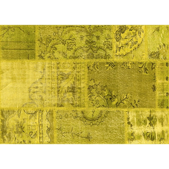 Ahgly Company Machine Washable Indoor Rectangle Patchwork Yellow Transitional Area Rugs, 8' x 10'