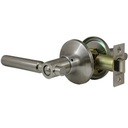 Nickel Finished Front Door Handle Constructor Rondo Privacy Door Lever Handle Lock Set for Bedroom and Bathroom Satin Nickel Finish ()